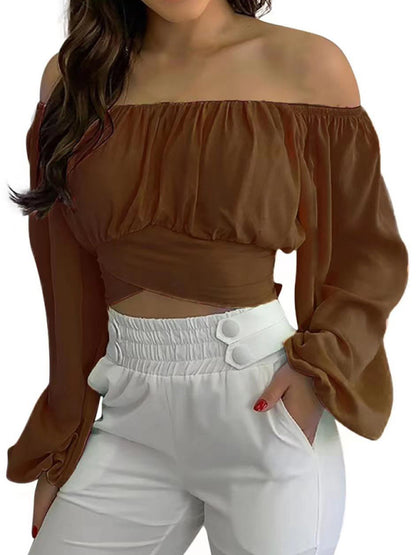 Off-shoulder Cross Strap Long Sleeve Top