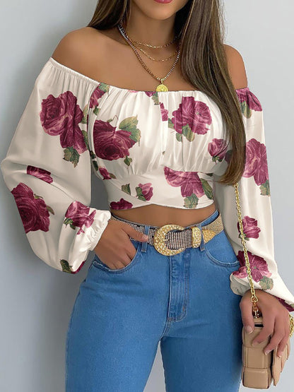 Off-shoulder Cross Strap Long Sleeve Top