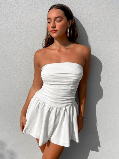 Pleated Strapless Sleeveless Mini Dress