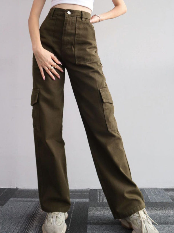 Mid-rise Three-dimensional Pocket Waist-cinching Casual Pants