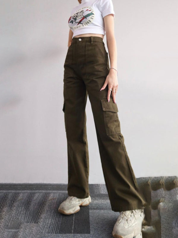 Mid-rise Three-dimensional Pocket Waist-cinching Casual Pants