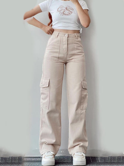 Mid-rise Three-dimensional Pocket Waist-cinching Casual Pants