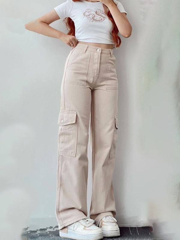 Mid-rise Three-dimensional Pocket Waist-cinching Casual Pants