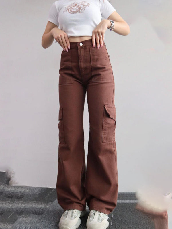 Mid-rise Three-dimensional Pocket Waist-cinching Casual Pants