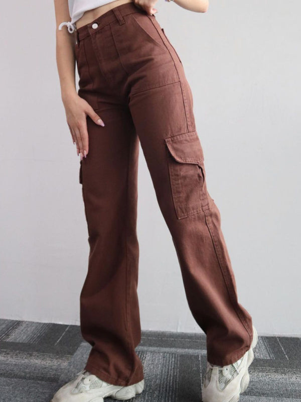 Mid-rise Three-dimensional Pocket Waist-cinching Casual Pants