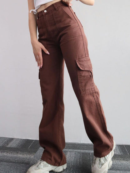 Mid-rise Three-dimensional Pocket Waist-cinching Casual Pants