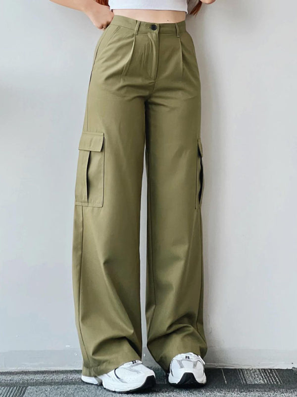 Mid-rise Three-dimensional Pocket Waist-cinching Casual Pants