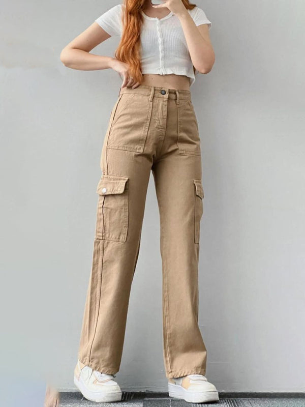 Mid-rise Three-dimensional Pocket Waist-cinching Casual Pants