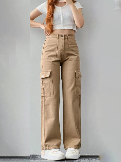 Mid-rise Three-dimensional Pocket Waist-cinching Casual Pants