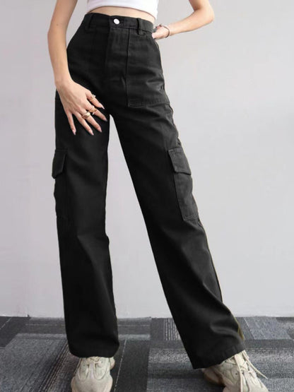 Mid-rise Three-dimensional Pocket Waist-cinching Casual Pants