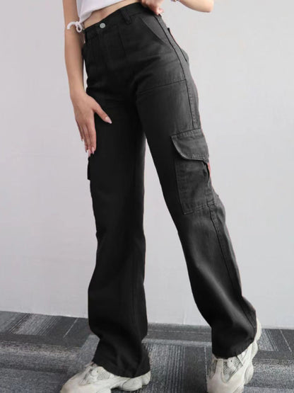 Mid-rise Three-dimensional Pocket Waist-cinching Casual Pants