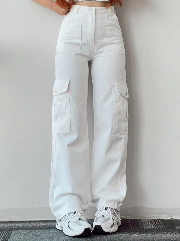 Mid-rise Three-dimensional Pocket Waist-cinching Casual Pants