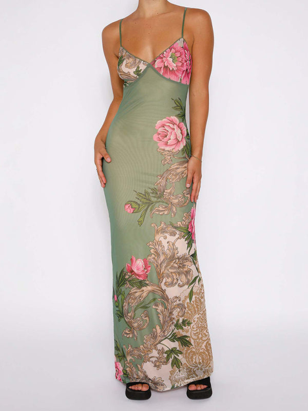 Designed Vacation Casual Slimming Printed Halter Maxi Dress