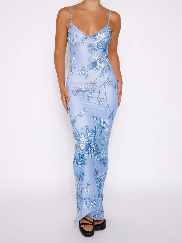 Designed Vacation Casual Slimming Printed Halter Maxi Dress