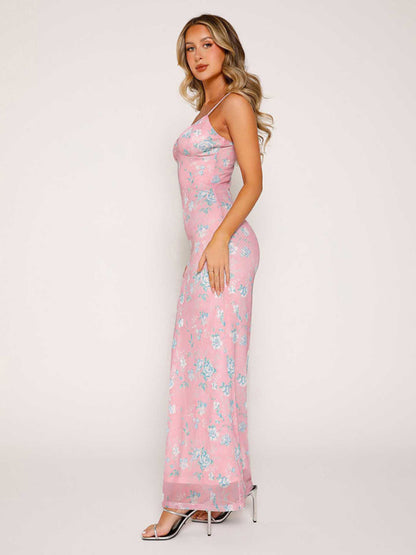 Designed Vacation Casual Slimming Printed Halter Maxi Dress