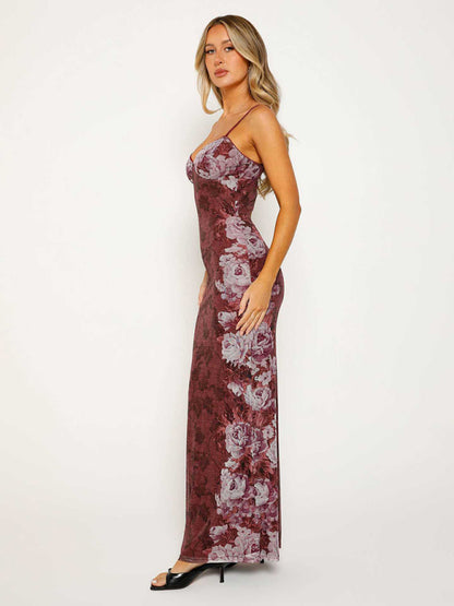 Designed Vacation Casual Slimming Printed Halter Maxi Dress