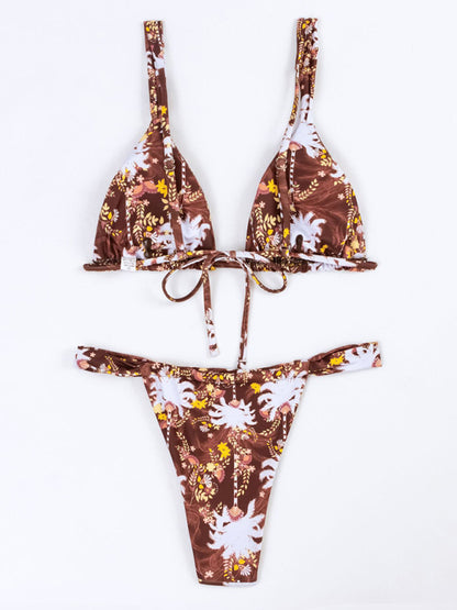 Sexy Vacation Strap Floral Print Split Bikini Swimsuit