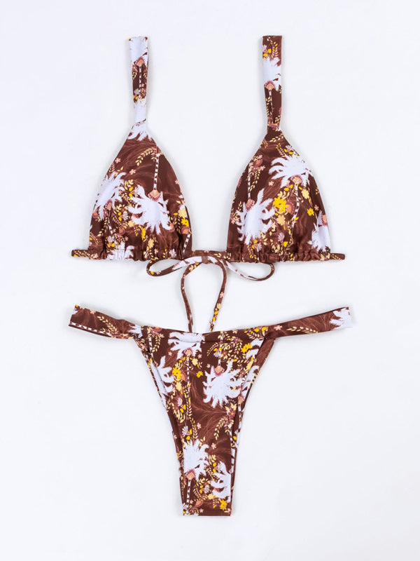 Sexy Vacation Strap Floral Print Split Bikini Swimsuit