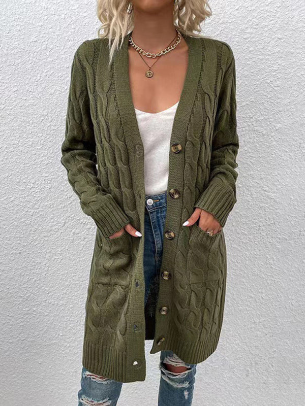 Fashionable Long Single-breasted Casual Cardigan Sweater