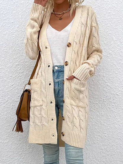 Fashionable Long Single-breasted Casual Cardigan Sweater