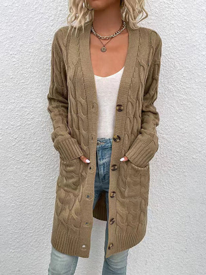 Fashionable Long Single-breasted Casual Cardigan Sweater