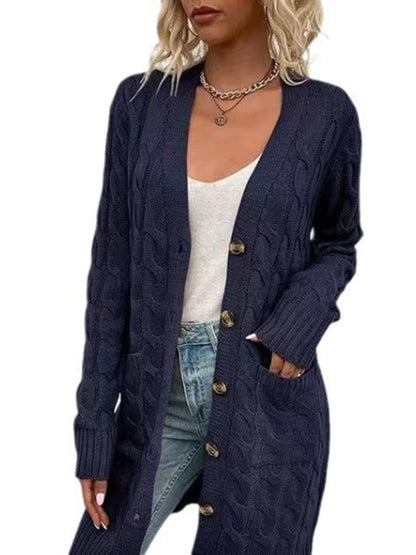 Fashionable Long Single-breasted Casual Cardigan Sweater