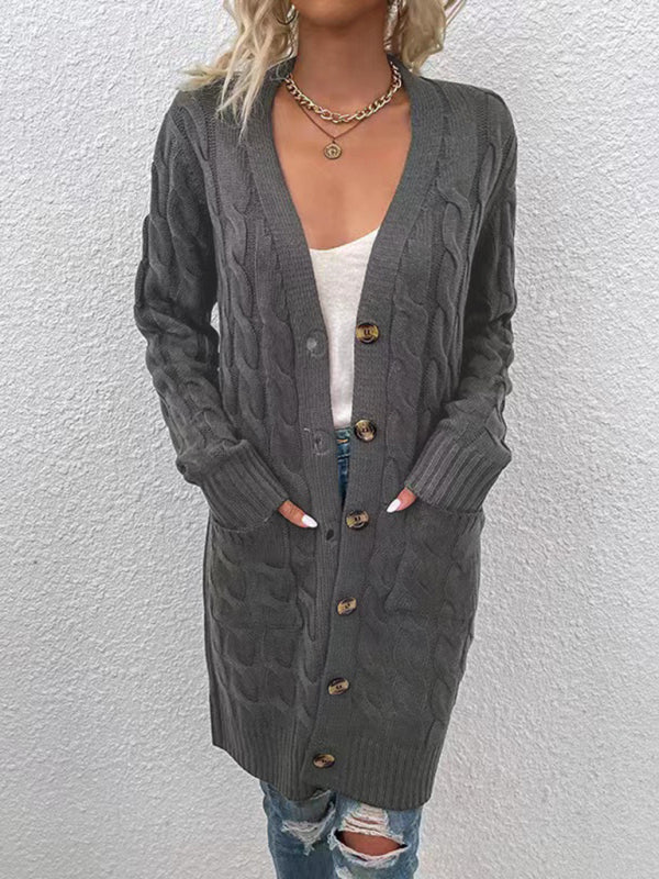 Fashionable Long Single-breasted Casual Cardigan Sweater