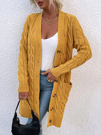 Fashionable Long Single-breasted Casual Cardigan Sweater