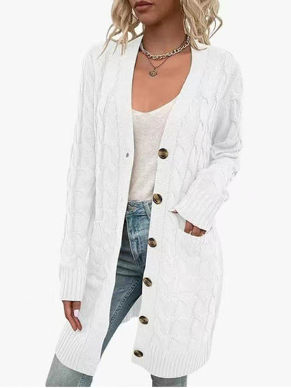 Fashionable Long Single-breasted Casual Cardigan Sweater