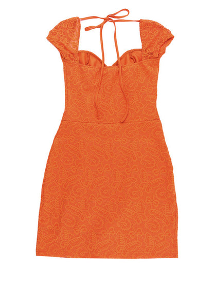 Orange Sexy Hot Girl Slim Lace Short Sleeve Party Dress