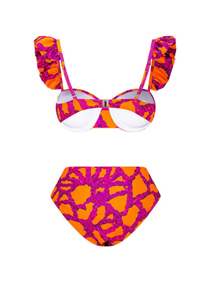 Full Coverage Body Printed Three-piece Bikini Set