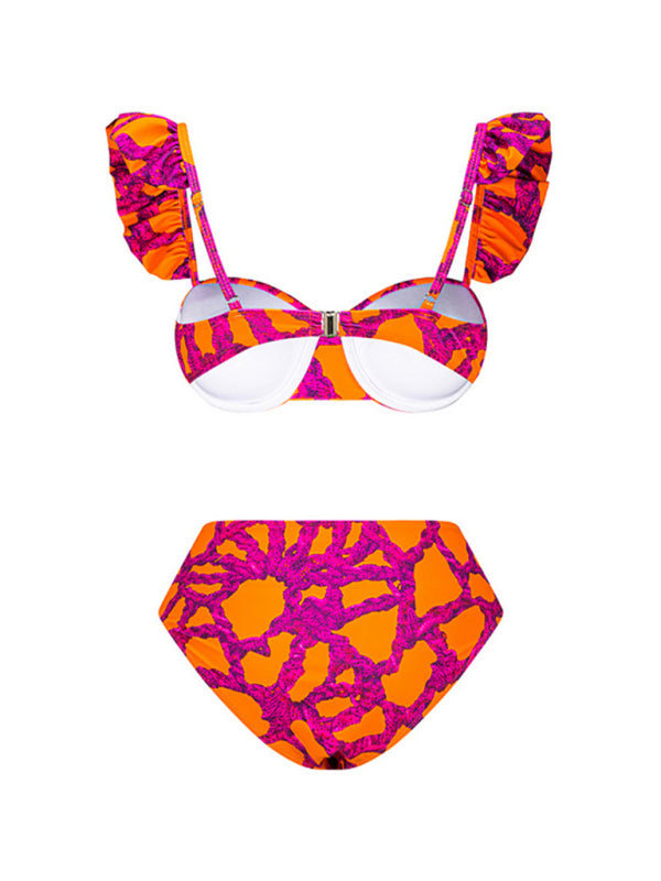 Full Coverage Body Printed Three-piece Bikini Set