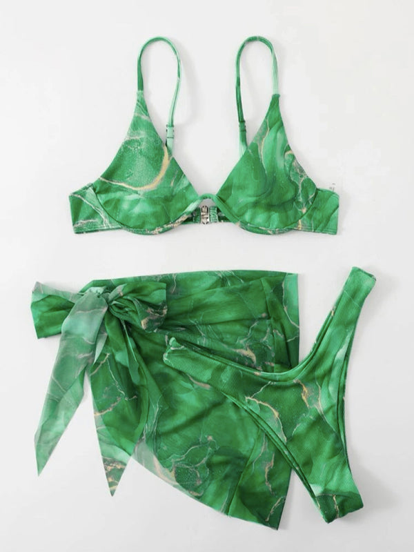 Marble Tie-dye Three-piece Bikini Set