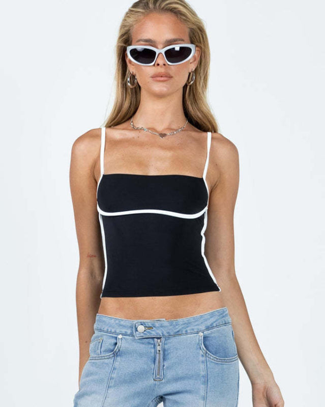 Cropped Slim Fit Contrast Color Piping Camisole