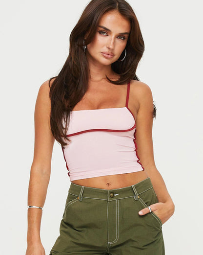 Cropped Slim Fit Contrast Color Piping Camisole