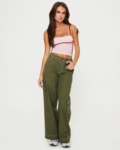 Cropped Slim Fit Contrast Color Piping Camisole