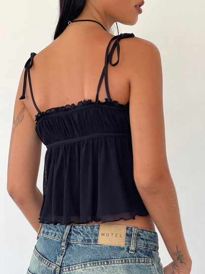 Hot Girl Sexy Lace Bow Small Halter Curly Tank Top