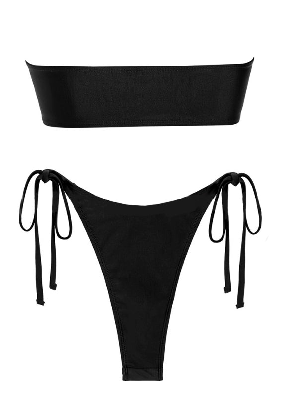 Shiny Fabric U-ring String Bikini Swimsuit