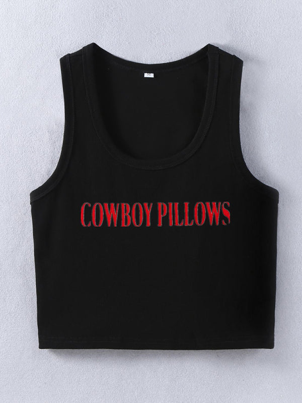 Street Style Cropped "Cowboy Pillows" Printed Tank Top