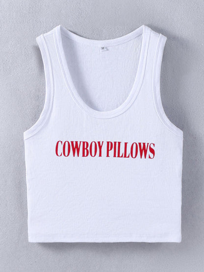 Street Style Cropped "Cowboy Pillows" Printed Tank Top