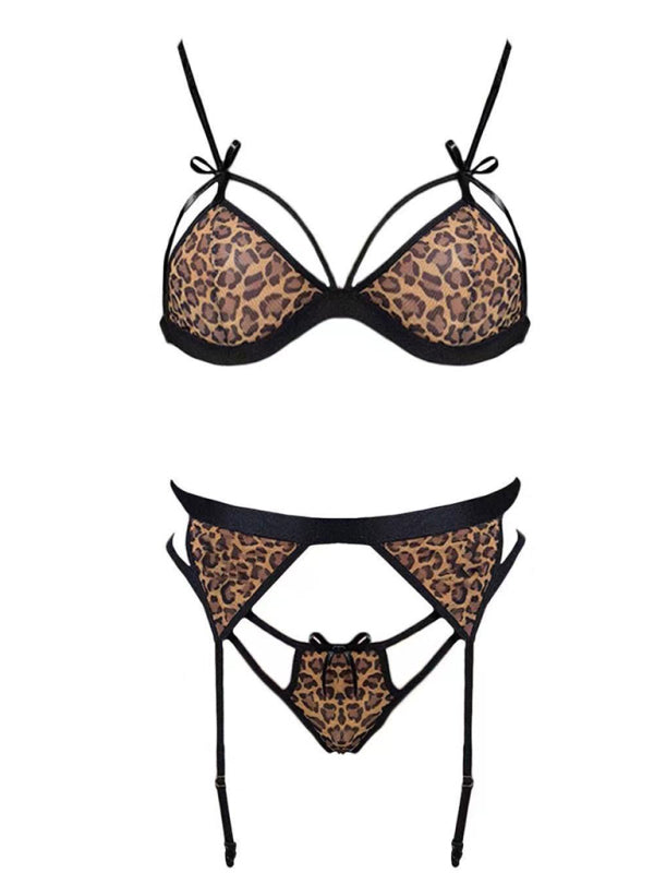 Tempting Sexy Leopard Print Lace Hot Three-point Fun Set