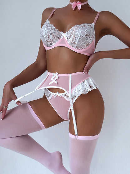 Sexy Bra Lace Mesh Splicing Nurse Outfit Lingerie Five-piece Set