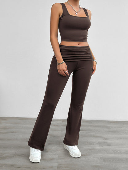 Casual Stretch Crop Tank Top & Fashion Pleated Pants