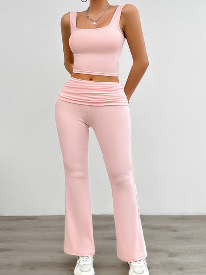 Casual Stretch Crop Tank Top & Fashion Pleated Pants