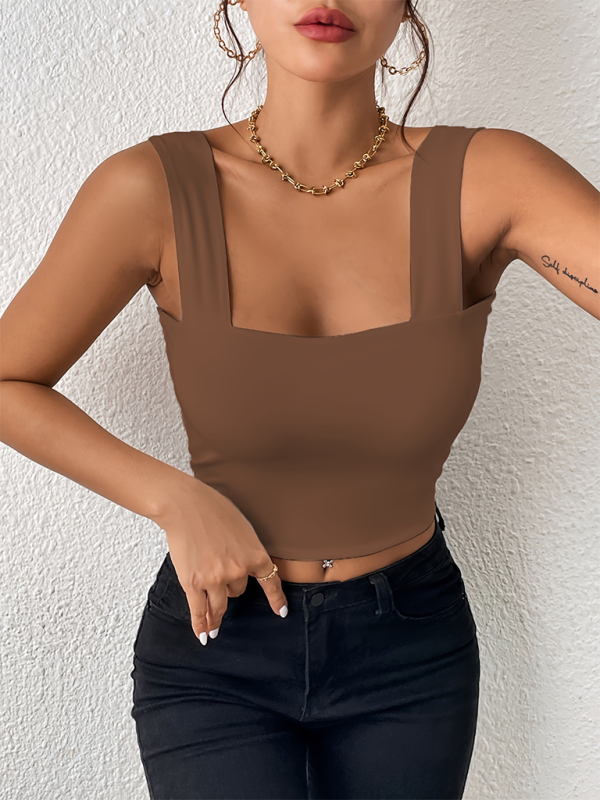 Wide Shoulder Strap Sexy Slim Hot Girl Sleeveless Camisole Top