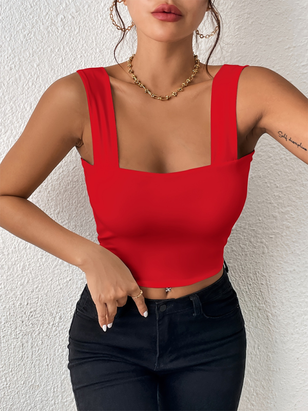 Wide Shoulder Strap Sexy Slim Hot Girl Sleeveless Camisole Top