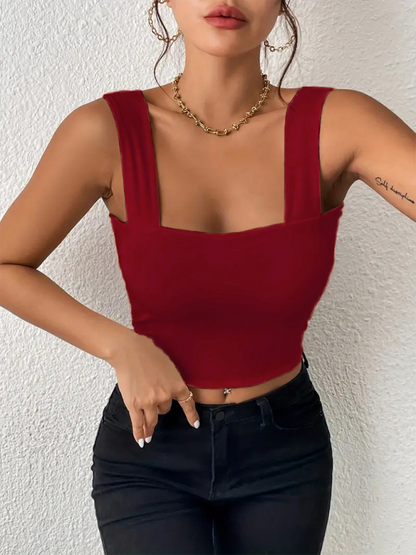 Wide Shoulder Strap Sexy Slim Hot Girl Sleeveless Camisole Top