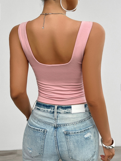 Solid Color Slim Fit Twist Halter Tank Top