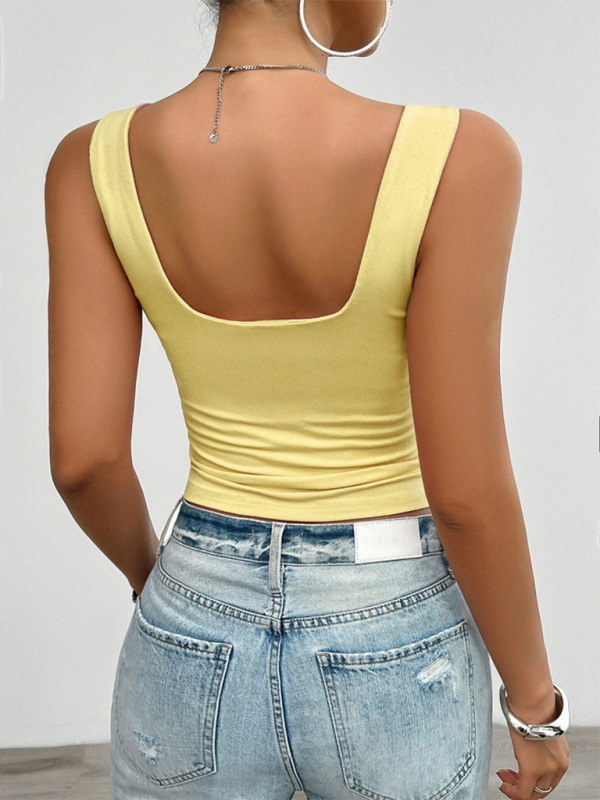 Solid Color Slim Fit Twist Halter Tank Top