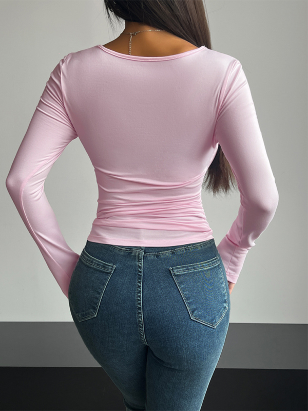 Square Neck Long Sleeve Pullover Tight Casual Top